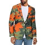 Qznuberone Orange Green Camo Blazer for Men Slim Fit Suit Jacket Sport Coats 1 Button for Work