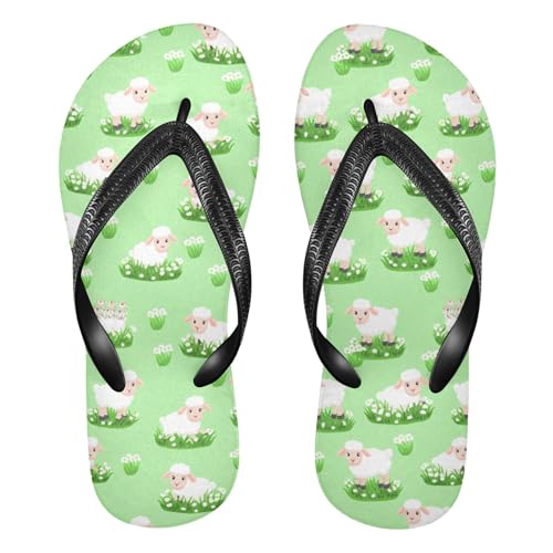 Burbuja Cartoon Sheep on Grass Flip Flops for Women Men, Soft Thong Sandals Rubber Slippers for Pool Beach Essentials
