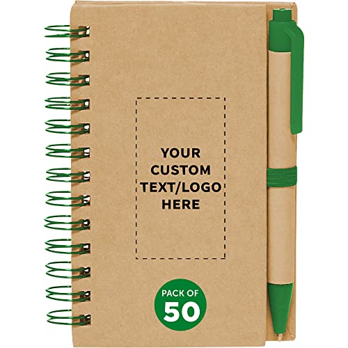 Custom Mini Spiral Notebooks with Black Ink Pens Set of 50, Personalized Bulk Pack - Perfect for...