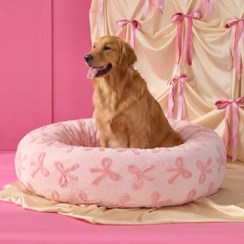 Image of Lesure Shown on TV Jacquard Donut Dog Beds Extra Large,Pink Taffy 42x42x9in