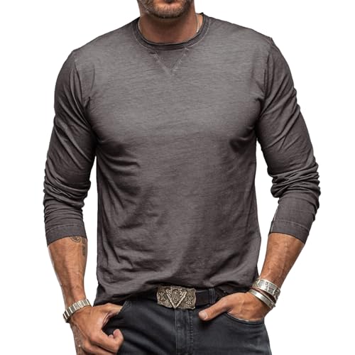 Men's T-Shirts Long Sleeve Casual Classic Tee Cotton Crew Neck Lightweight Fashion Casual Tshirts Darkgrey XL