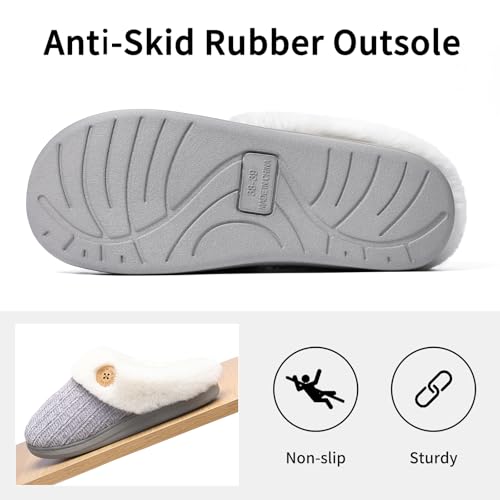 Image of Evshine Warm Knit House Slippers for Women Comfy Wool-Like Lined Chenille Slippers with Memory Foam and Indoor Outdoor Soles
