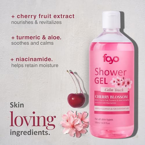 Image of FOYO Cherry Blossom Body Wash for Dry Skin | Hydrating Shower Gel with Niacinamide & Aloe | 500ml