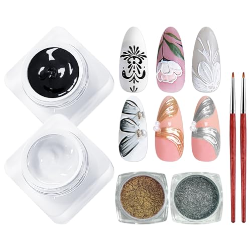 Gel para Uñas con Efecto Espejo Metálico Negro y Blanco miniatura 1