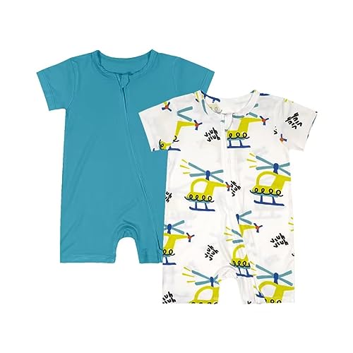 Image of Teach Leanbh Baby Boys Girls 2 Pack Bamboo Viscose Pajamas 2 Way Zipper Short Sleeve Romper Jumpsuit Sleep and Play