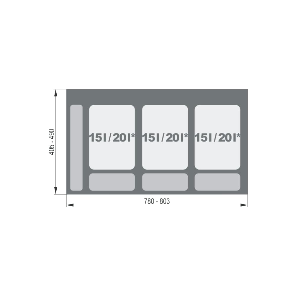 REJS Sistema per Raccolta Differenziata Cucina per Mobile da 90 cm a 3 Scomparti 80,3x49x30 cm (3x 15L) con Coperchio Raccoglitore da Incasso