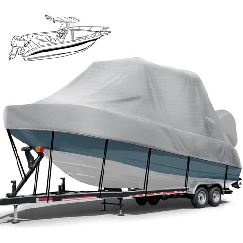 Mionovity 900D Heavy Duty T Top Boat Cover, 24-26ft Trailerable Waterproof Center Console Boat with T TOP Roof, T-Top/Hard Top Boat Cover with Motor Cover, Beam Width Up to 108