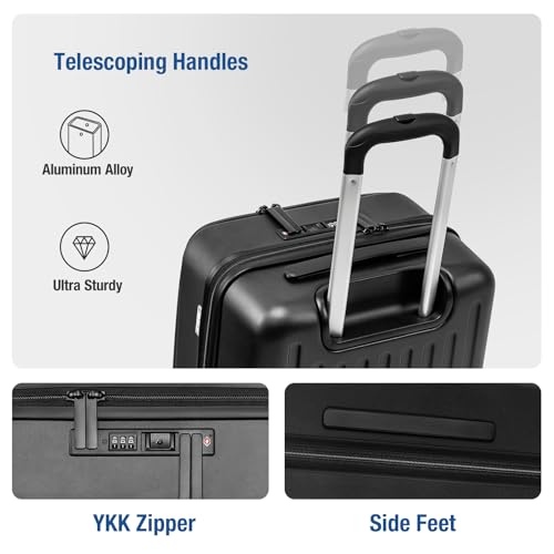 Image of KYME 30-Inch Large Checked Luggage, 100% PC Hardside Suitcase with TSA Lock & Double Spinner Wheels, Durable Travel Hard Shell for Men & Women (Black)