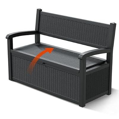 GULAIMOAO 80 Gallon Outdoor Storage Bench, Resin Patio Storage Bench with Armrest, Lockable Deck Boxes Outdoor Waterproof and UV Resistant for Patio Cushions, Garden Tools and Pool Supplies, Black