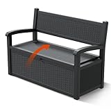 GULAIMOAO 80 Gallon Outdoor Storage Box, Resin Patio Furniture with Armrest, Lockable Deck Box with Waterproof and UV Resistant for Patio Cushions, Garden Tools and Pool Supplies, Black