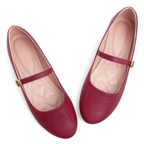 Image of TN TANGNEST Leather Flats for Women Retro Mary Jane Flats | Comfortable Square Toe Slip On Flats with Buckle Strap, Soft Work Flats Office Shoes