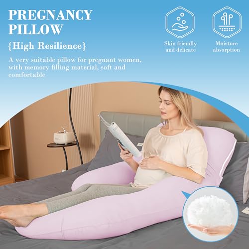 Image of Cute Castle Cooling Cover Pregnancy Pillows, Soft U-Shape Maternity Pillow with Removable Cover - Full Body Pillows for Adults Sleeping - Pregnancy Must Haves - Jumbo 57 Inch - Purple