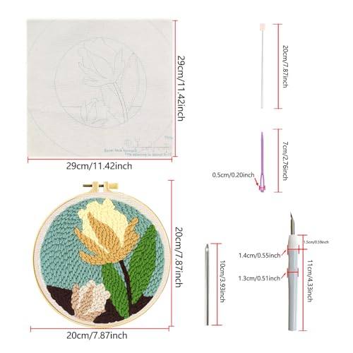 Image of Zhenqing Lily Flower Punch Needle Embroidery Kit | 29x29cm Botanical Design with Hoop & Tools | DIY 3D Textured Wall Art for Beginners(Z95095C)