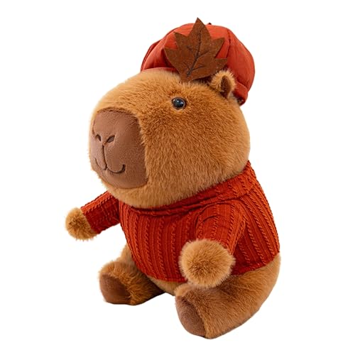 Image of Capybara Stuffed Animal, Cute Kawaii Stuffed Capybara Plush Toys with Hat Red Clothes, Kawaii Cute Plush Animals Peluche Capibara Toys Gifts for Girls Kids Birthday Valentine Christmas Decor 10 inch
