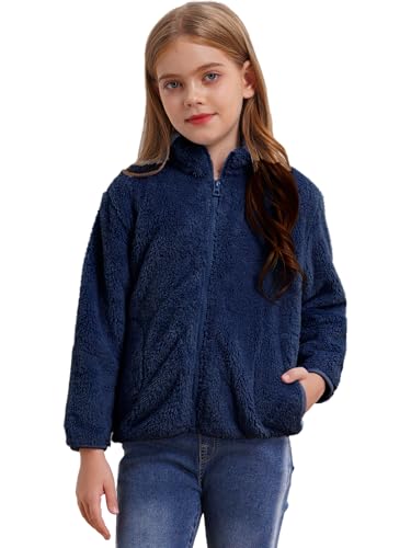 Hansber Veste Polaire Enfant Garçons Filles Manches Longues Col Montant Doudoune Douillette Manteau D Hiver Chaud Doublé Veste En Peluche Avec Fermeture...