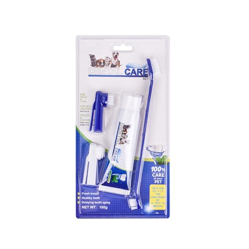 Set Brosse a Dents Y Dentifrice Para Perro,Set Higiene Dental para Perros,Previene el Mal Aliento,Refresca el Aliento,Reduce la Placa,Con Pasta de Dientes,Cepillo y Tapas de Dientes