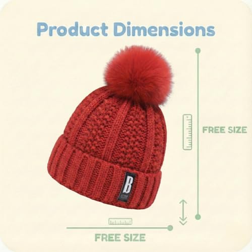 Image of Kraptick Women's Winter Cap - Knit Beanie with Soft Fleece Lining Hat, Stylish Pom Pom Thick Woollen Skull Cap, Warm Hat for Ladies & Girls -3