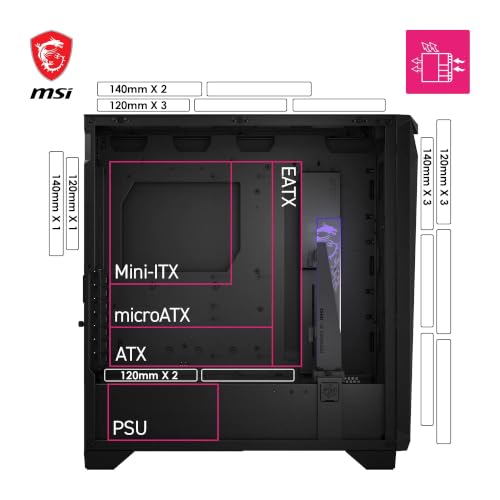 Image of MSI MPG GUNGNIR 300R Airflow Mid-Tower PC Case - E-ATX Capacity, 4 x 120 mm ARGB Fans with Hub Controller, Vertical GPU Support & Stand, Dust Filters, Cable Routing, USB Type-C (20Gbps)