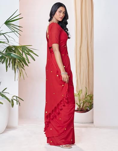 Image of SIRIL Women's Cotton Linen Sequence Saree With Unstitched Blouse Piece