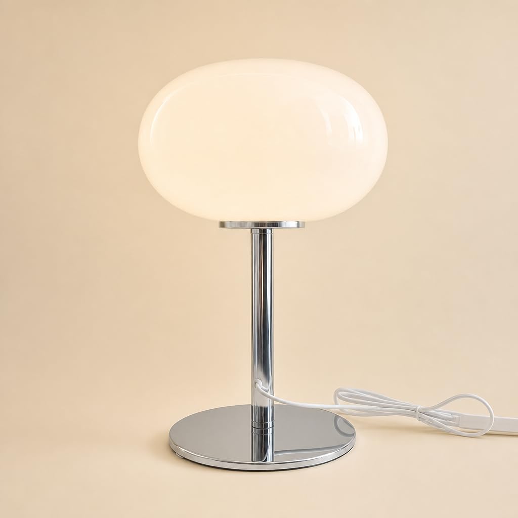 LED Dimmbar Tischlampe mit USB Stecker und Kabel Moderne Tischleuchte Bauhaus style Glas Lampenschirm Dekorative Kleine Lampe 3000k-6000k für Wohnzimmer Schlafzimmer (Weiß)