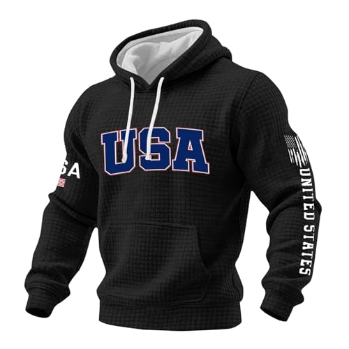 Sudadera patriótica de EE. UU. con capucha corta para hombre en color negro talla XL