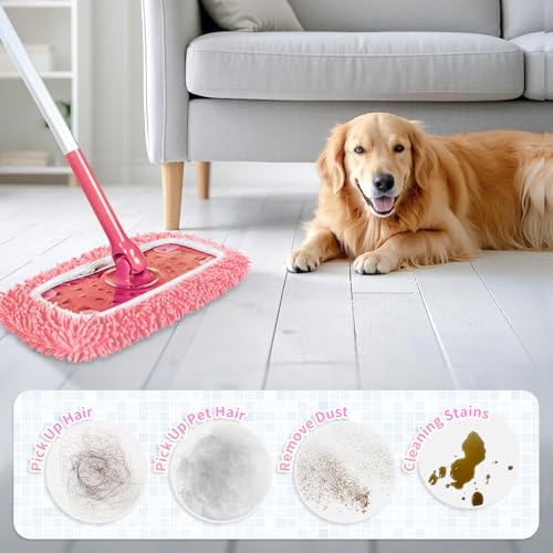 Nicemiya 4 Stück für Swiffer Feuchte Bodentücher mit Wäschebeutel, Wiederverwendbaren Mikrofaser Wischmopbezug Ideal für Swiffer Bodenwischer Wet & Dry Starter (4 Stück, Rose)