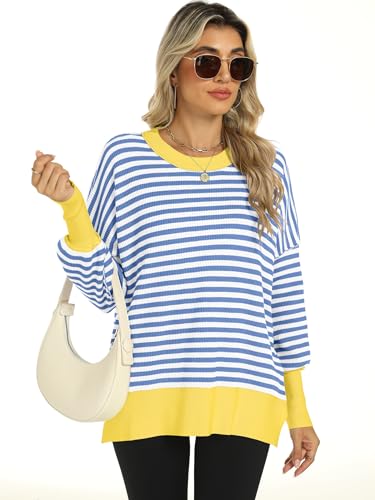 Image of ANRABESS Women Oversized Sweaters Batwing Long Sleeve 2026 Fall Outfits Crewneck Casual Knit Side Slit Fashion Pullover Top