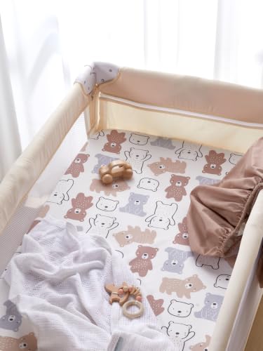 Image of TILLYOU Mini Crib Fitted Sheets - Soft Knit Sheet for Pack N Play, Microfiber Mini Crib Sheets, 38 x 24 Playpen Bedding Sheet for Baby 2 Pack, Machine Washable, Boonie Cubs