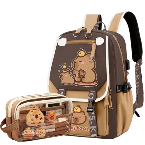 Zaino Capibara Kawaii di Grande capacità per la Scuola 11.8 x 8.3 x unisex 17.3 pollici marrone