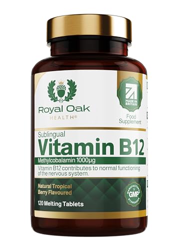 Vitamin B12 Tablets High Strength 1000mcg Sublingual Methylcobalamin x120 Tablets (Tropical Berry Flavour) Active fast dissolving Vit B12 (4 Month Supply) Vegan Friendly Supplement - Royal Oak Health