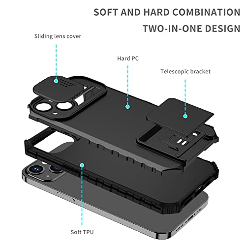 Image of ShieldTech Back Cover Case for Apple iPhone 11 | Sliding Camera Shield | Stereoscopic Stand | Shockproof 360 Protection | PC + TPU Hybrid Mobile Phone Case Cover for iPhone 11 | Black