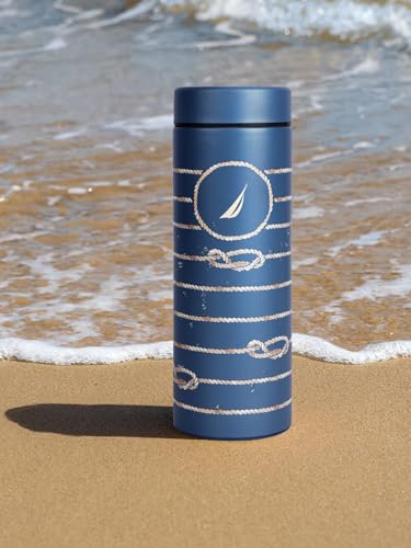 Image of NAUTICA Premium Leak-Proof Insulated Water Bottle - 1pc (Stern)| 500ml | Stainless Steel Flask with 24 Hours Temperature Retention | Ideal for Travel, Gym, Office Use Titanium Printed-Blue /Brown