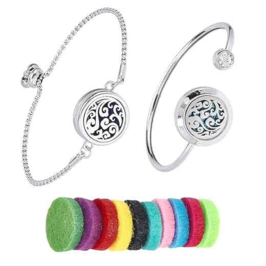 SUNNYCLUE 1 caja de 2 juegos de Pulseras Difusoras de Aceites Esenciales Ajustables con 10 almohadillas de Repuesto, Medallón de Aromaterapia de Acero Inoxidable con Forma de Nube, Joyería Ajustable p