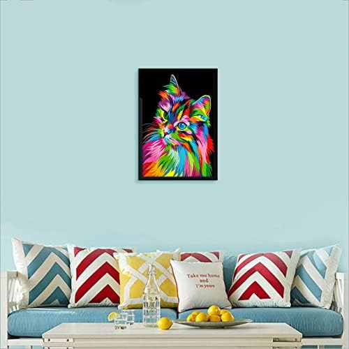 WELHAEPI 5D DIY Diamond Art Painting Kits Full Drill, Diamond Crystal Rhinestone Gem Arts and Crafts Cross Stitch Embroidery Paintings Pictures by Numbers for Kids Adults Home Wall Decoration - Cat