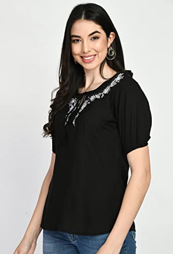 Image of Embroidered Women Rayon Black Embalished Tops