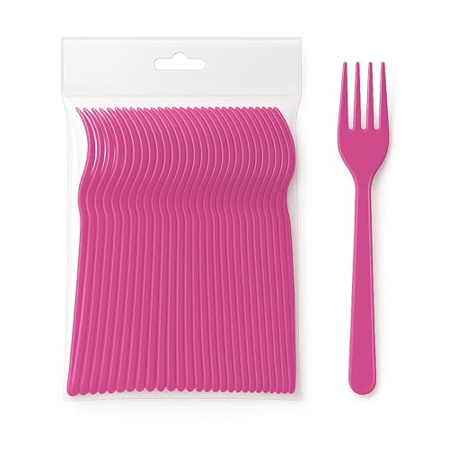 ecodrinks - Forchette in Plastica - Eleganza e Sostenibilità a Tavola - Resistenti Fino a 125°C, Lavabili e Riutilizzabili - Perfette per Eventi, Feste e Picnic (210, Fucsia)