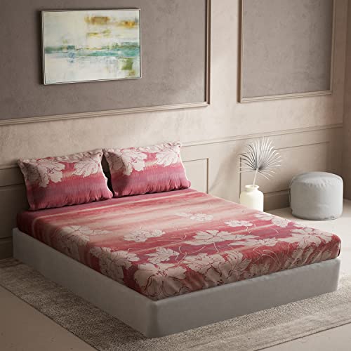 Image of DDECOR - Aleta 100% Cotton Double Bedsheet with 2 Pillow Covers, King Size, Red