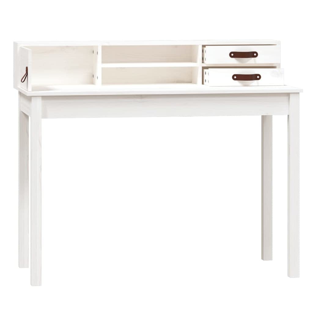 INLIFE Mueble Escritorio Despacho, Blanco 110 x 50 x 93 cm Madera Maciza de Pino, 13,6 kg, 823530