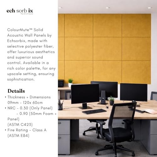 Image of MMT Acoustix Premium Felt Acoustic Panels for Offices, Bedrooms & Studios Sustainable PET Felt Panels for Echo Reduction & Sound Absorption 4x2 Ft, 9mm Thick Mustard - Pack of 4