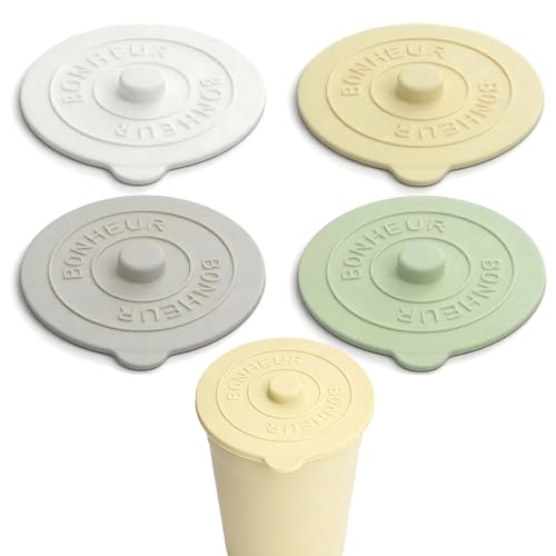4pcs Silicone Lids for Cups, Colorful Silicone Cup Covers Reusable Dust-Proof Airtight Seal Cup Covers Flexible Mug Cover for Hot Drinks Outdoors & Indoors (Light Colour)