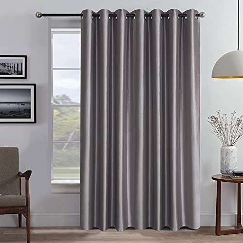 Image of GYROHOME Extra Wide Blackout Curtain for Sliding Glass Door, Faux Silk Blackout Curtains (Beige Liner) Fully Lined Solid Window Treatment Drapes (1Panel,100x120inch, Warm Gray)