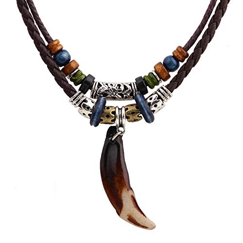 Mens Wolf Animal Pendant Necklace Retro Wolf Dog Head Tooth Fang Spear Leather Necklace for Teen Boy Adult Ceremony Gift Jewelry, No Gemstone (B09YV6VVHJ) Amazon Price History, Amazon Price Tracker