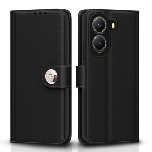 Image of Pikkme Flip Cover Leather Finish | Inside TPU with Card Pockets | Wallet Stand and Shock Proof | Complete Protection Button Flip Case for Poco X7 Pro 5G(Black)