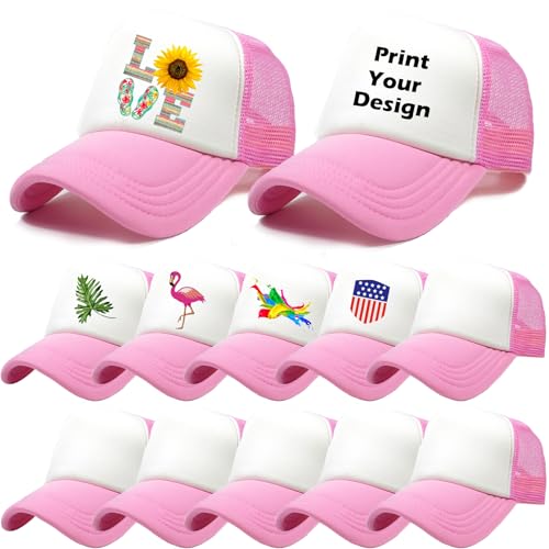 Image of 12 Pack Sublimation Blank Mesh Trucker Hats Bulk, DIY Heat Press Baseball Hat Pack, Sports Outdoor Snapback Cap