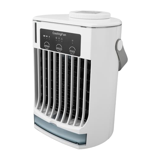 Hamwesh Aire Acondicionado de Escritorio, Humidificador Alimentado por USB de 3 Velocidades, Aire Acondicionado Portátil Mini AC con Tanque de Agua de 500 Ml para Habitación, Oficina, Camping
