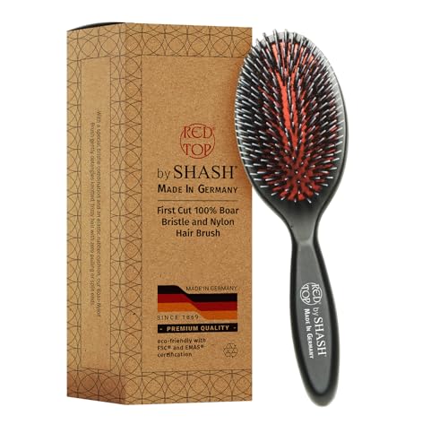 SHASH Since 1869 Made in Germany Wooden Paddle Brush - Gently Detangles, Styles, Conditions Hair with Minimal Frizz and Breakage - Safe for All Hair Types, Wet or Dry - Eco-Sourced Wood