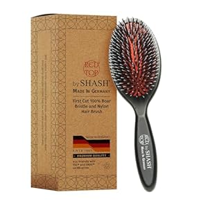SHASH Since 1869 Hand Made In Germany – Nylon, 100% First Cut Boar Bristle Brush Suitable For Normal to Thick Hair – Gently Detangles, No Pulling or Split Ends – Softens Improves Texture, (Medium)