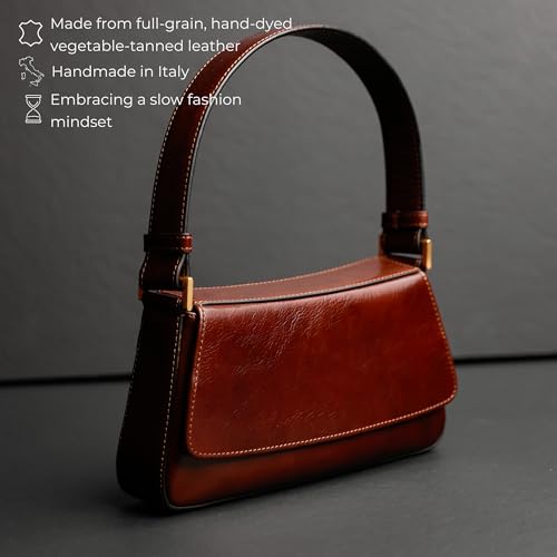 Image of Time Resistance Leather Handbag - Full-Grain Leather Purse for Women - Shoulder Bag Made in Italy