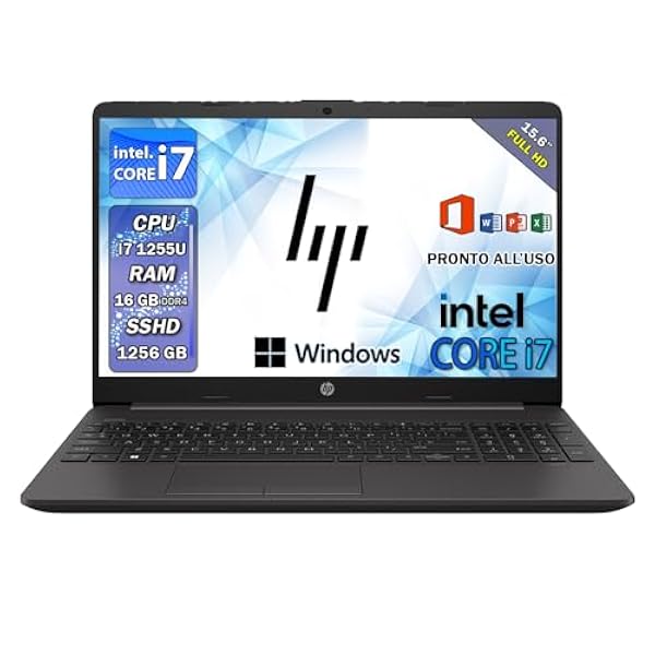 HP 250 G9 | Notebook Pc portatile Intel Core i7 | 12Th 4,7Ghz | Ram 16Gb | SSHD 1256Gb | Display 15.6" FHD Ips | Windows 11 Pro | Office Pro 2021 | Computer pronto utilizzo
