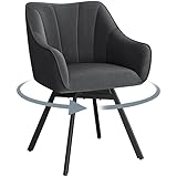 Yaheetech Silla de Comedor Giratoria con Reposabrazos Respaldo Sillón Auxiliar Moderno de Terciopelo con Patas Metálicas Asiento Giratorio para Cocina Salón (1, Gris Oscuro)
